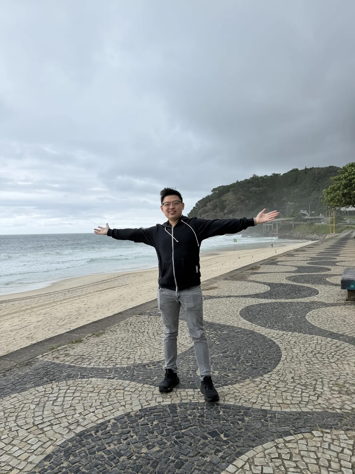 Dr Sin Yong on the Copacabana promenade in Rio de Janeiro, Brazil
