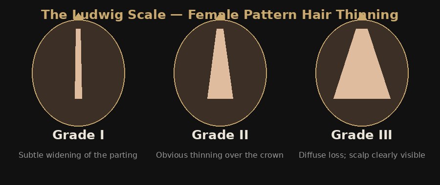 The Ludwig scale — the standard staging of female pattern hair thinning