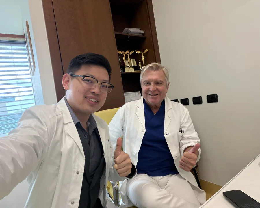 Dr Sin Yong with Prof Paolo Bonan in his office in Florence