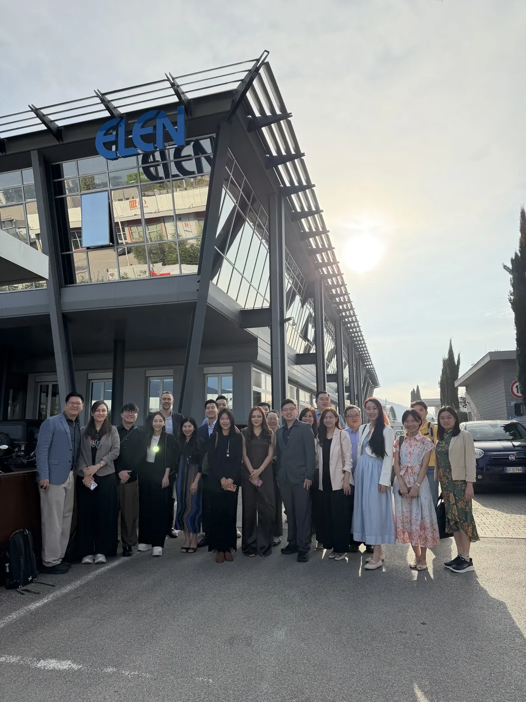 The DEKA Academy group outside the El.En. headquarters in Calenzano, Florence