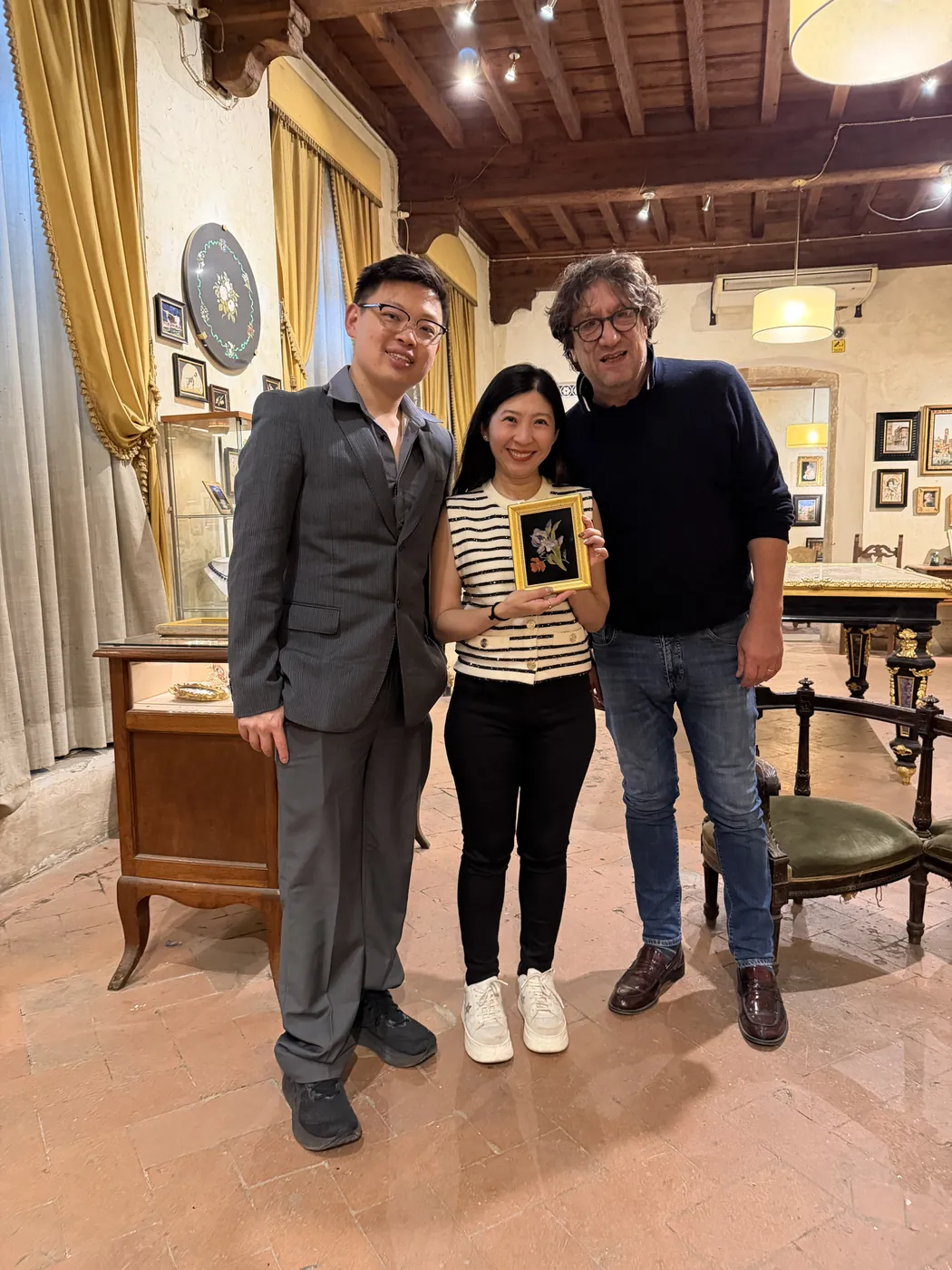 Dr Sin Yong with a Florentine pietra dura artisan in his workshop