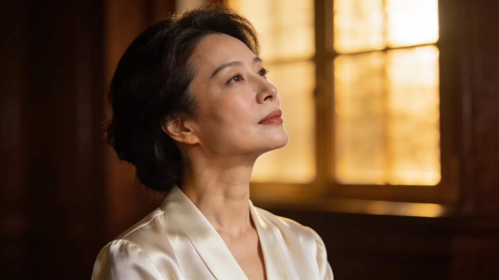 Illustrative model with a smooth jawline and lower face in soft light, not a patient