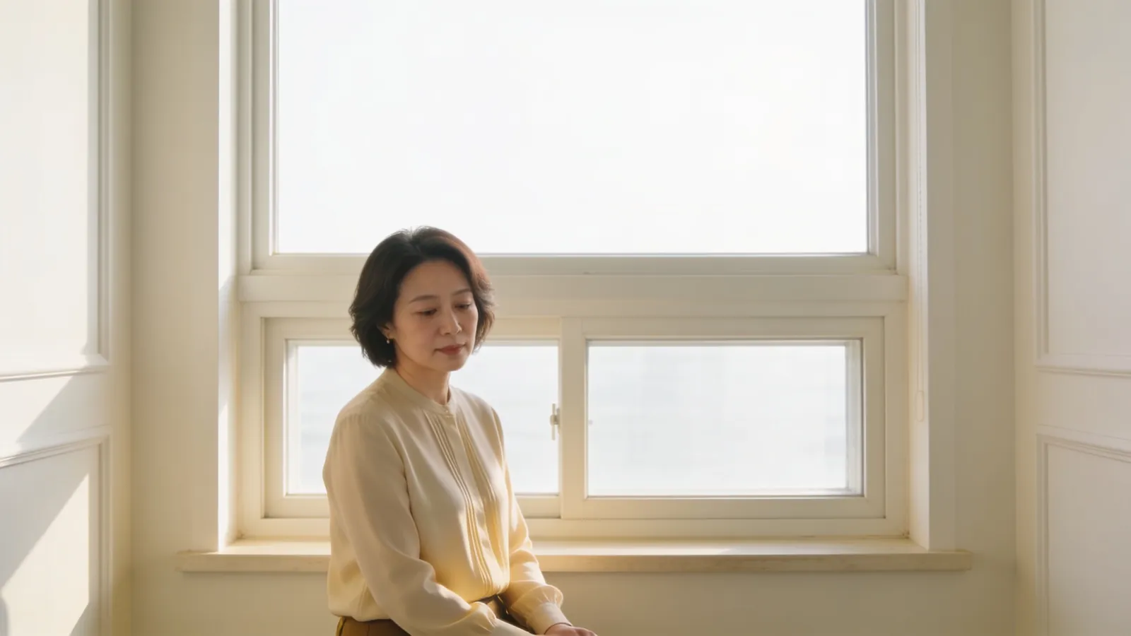 East Asian woman in her late thirties by a window in soft morning light — illustrative image, not a patient
