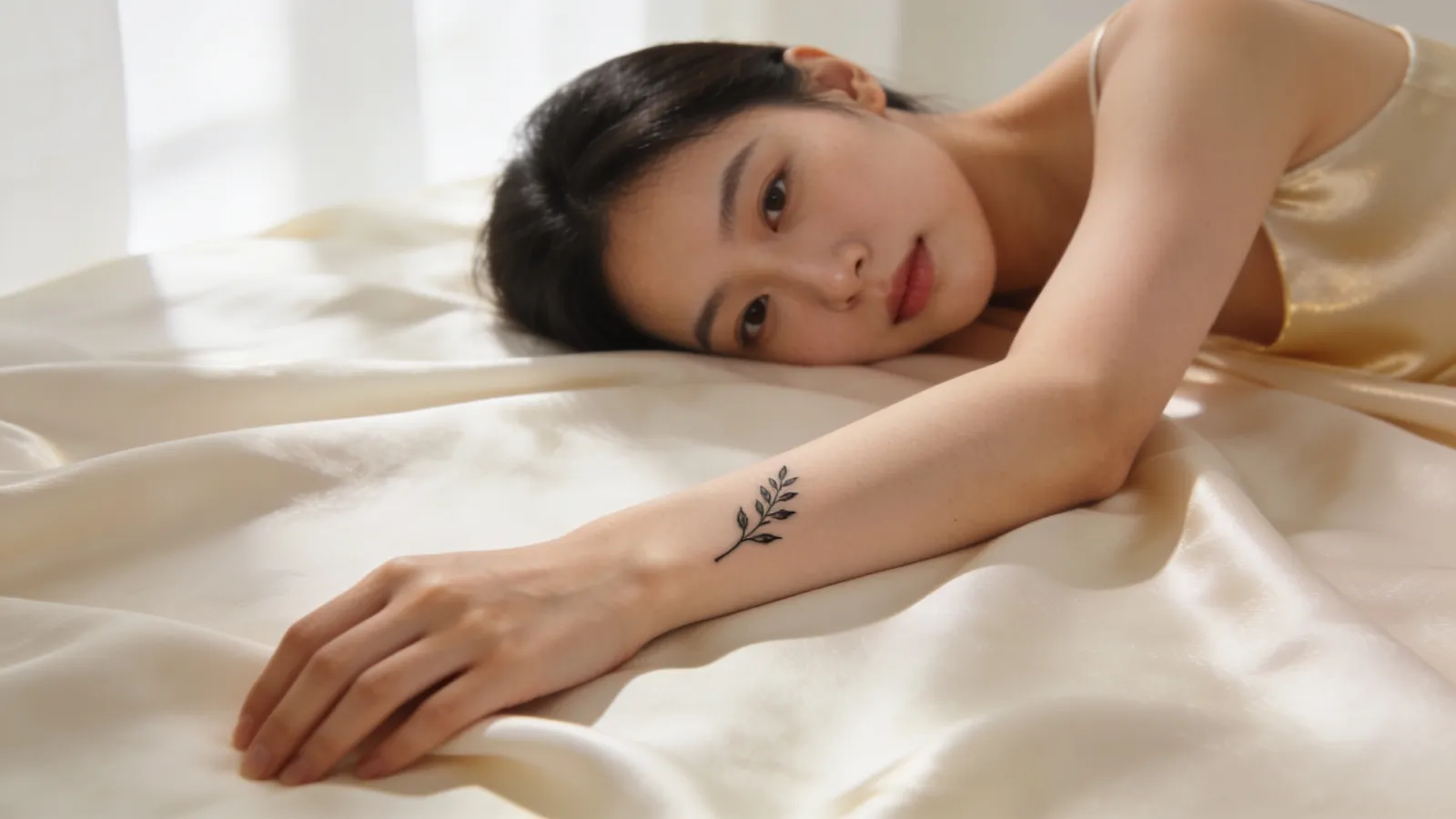 Illustrative image, not a patient: a small fine-line tattoo on the inner wrist