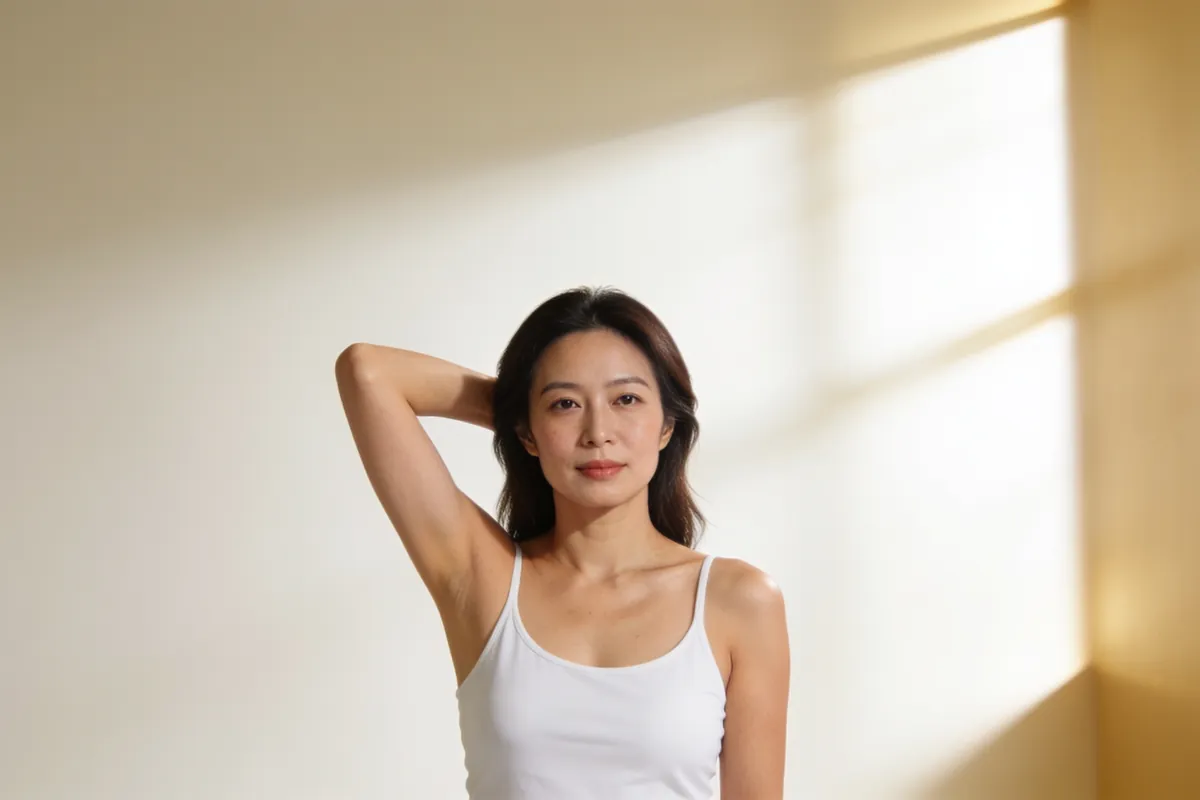 Underarm area with arm raised, the fold assessed before laser hair removal