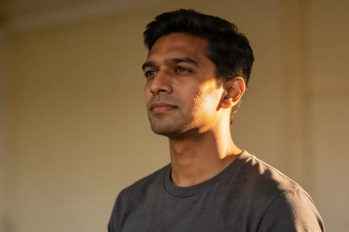 A man in his thirties with natural light across his cheek (illustrative image, not a patient)