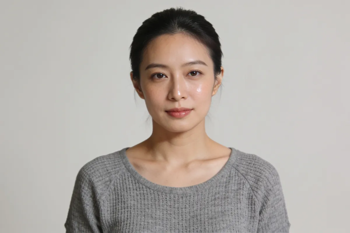 A woman in her thirties with dewy skin and hair pulled back (illustrative image, not a patient)