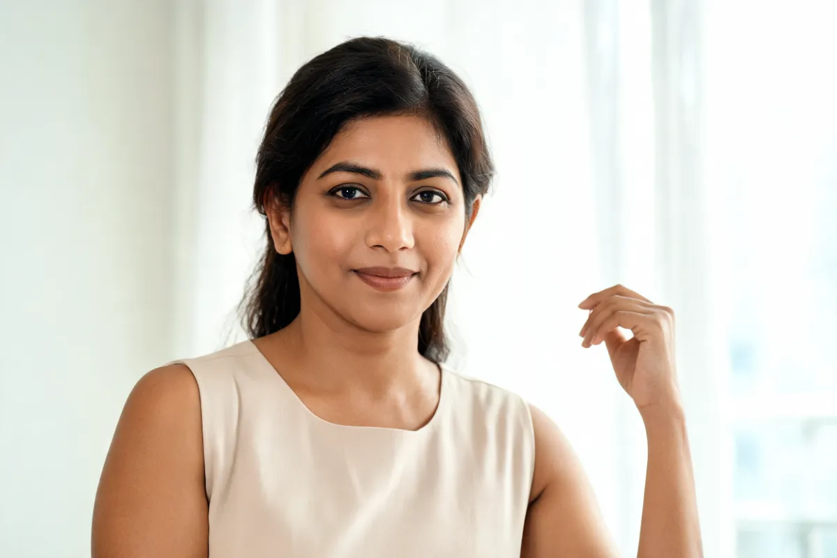 A woman in her thirties in a sleeveless top in daylight (illustrative image, not a patient)