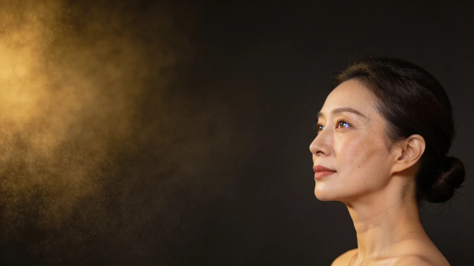 Illustrative model in side profile showing the cheek line — not a patient